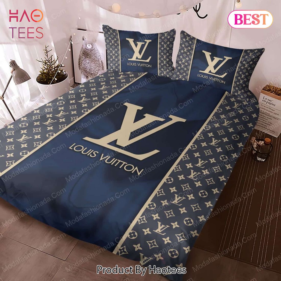 Cheap Navy Louis Vuitton Bedding Set, Louis Vuitton Comforter Set For  Luxury Bedroom - Rosesy
