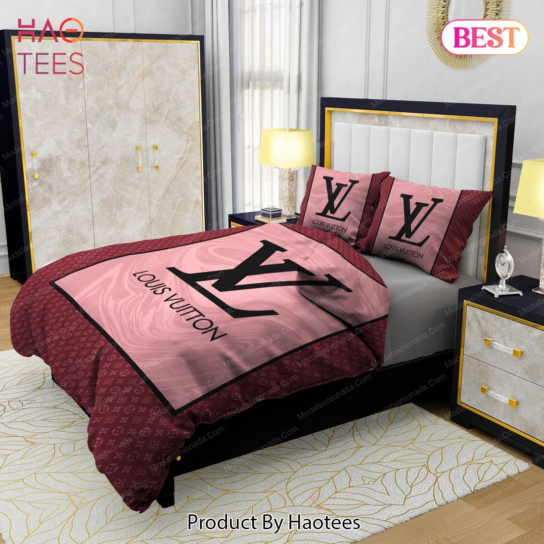 Black Veinstone Bedroom Duvet Cover Louis Vuitton Bedding Set