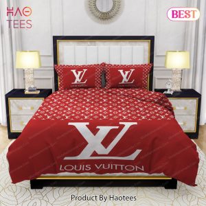 Buy Red Background And White Pattern Louis Vuitton Bedding Sets Bed Sets, Bedroom Sets, Comforter Sets, Duvet Cover, Bedspread