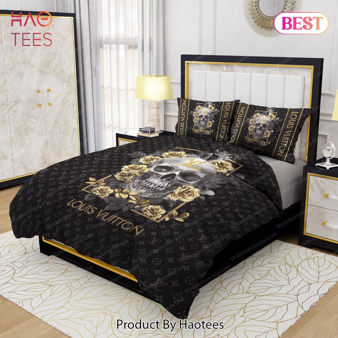 Skull And Yellow Rose Bedroom Duvet Cover Louis Vuitton Bedding