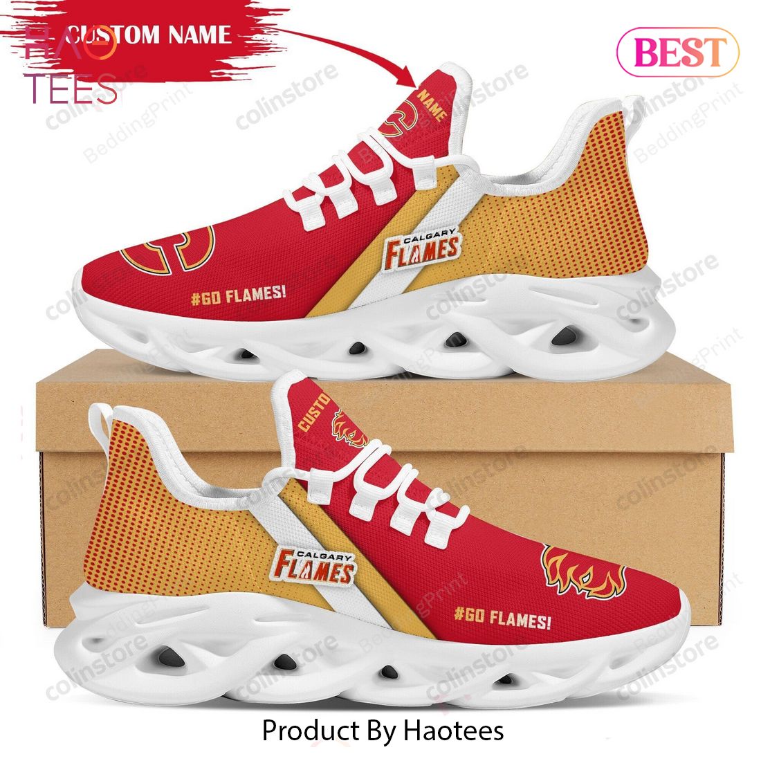 [Personalized Name] Calgary Flames NHL Max Soul Shoes