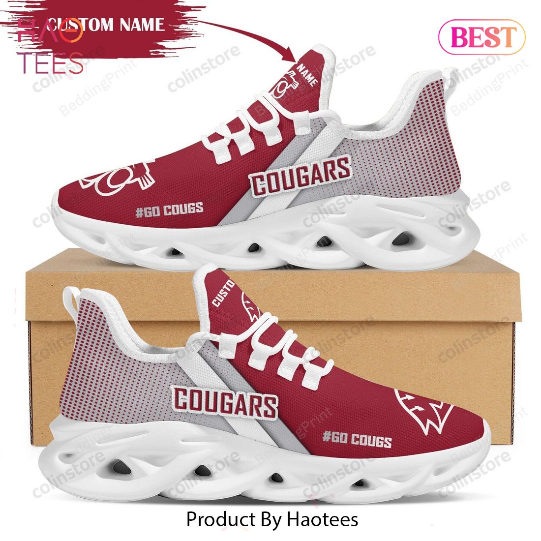 [Personalized Name] Washington State Cougars NCAA Max Soul Shoes