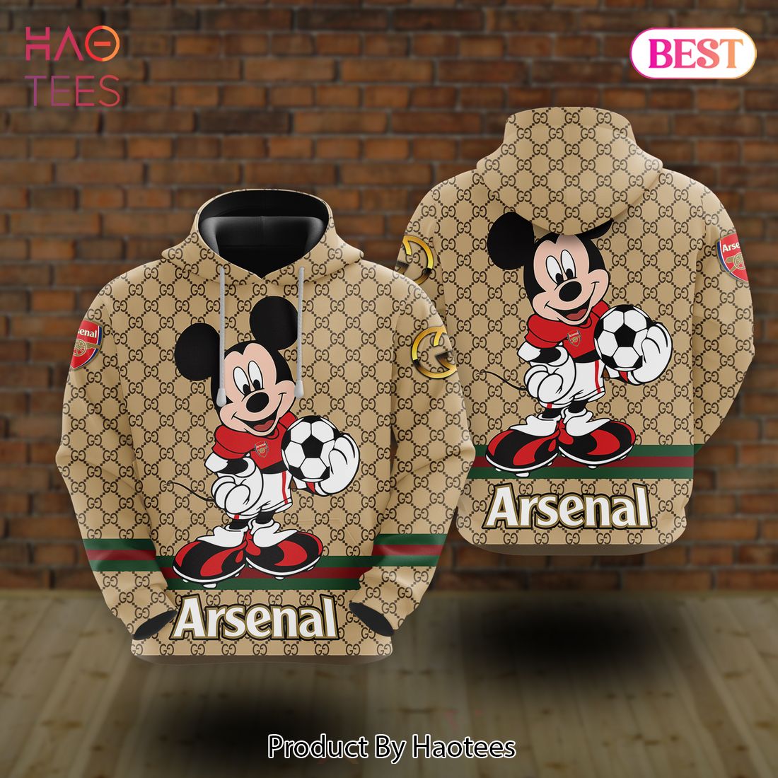 Arsenal Gucci Mickey 3D Hoodie Luxury Brand POD Design