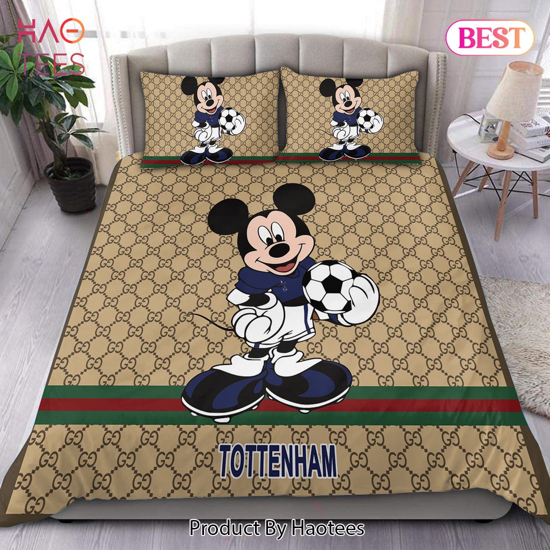 Tottenham Gucci Mickey Bedding Set Duvet Cover Bedroom Sets Luxury Brand Bedding New Fashion