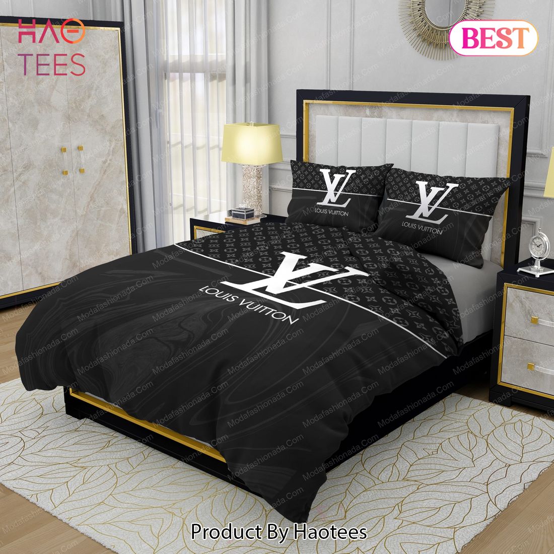 Black Veinstone Bedroom Duvet Cover Louis Vuitton Bedding Set