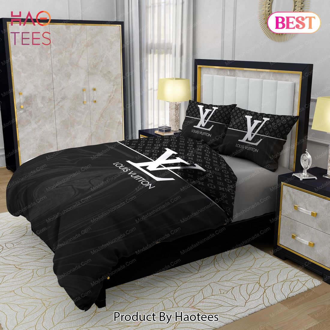 Luxury Louis Vuitton Black And White Monogram Bedding Set - REVER LAVIE