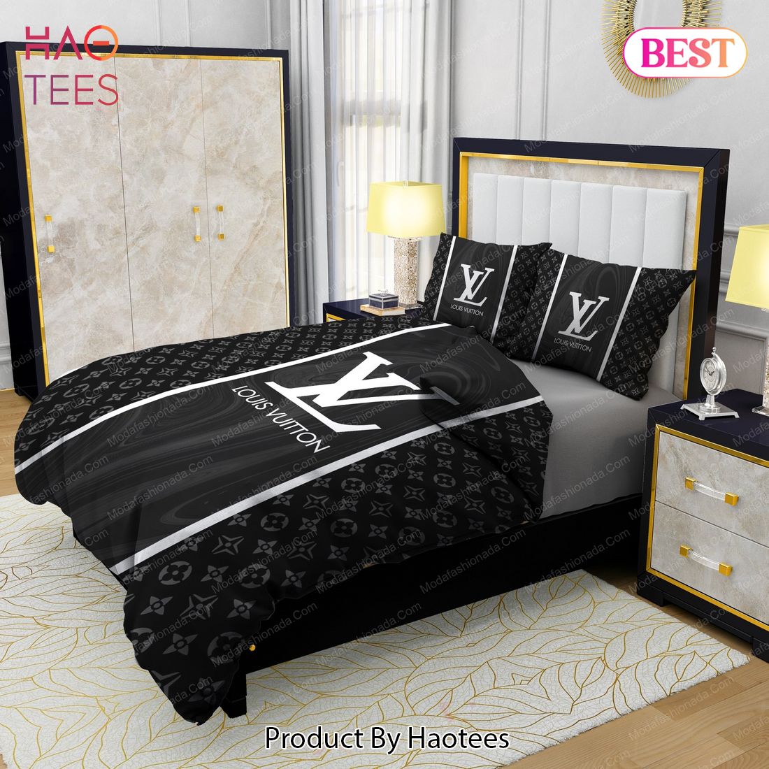 Black Veinstone Louis Vuitton Bedding Sets Bed Sets, Bedroom Sets