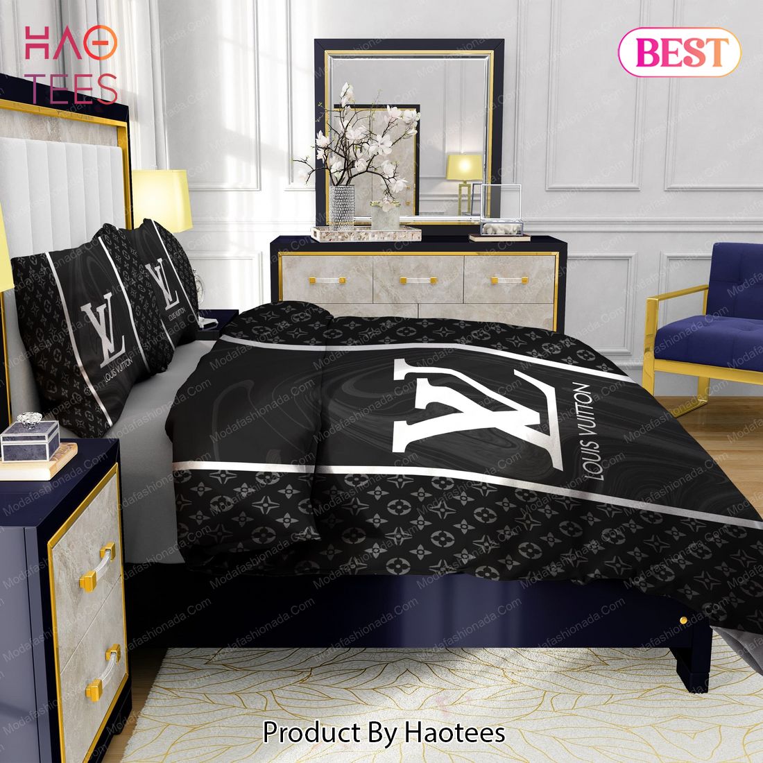 Black Veinstone Louis Vuitton Bedding Sets Bed Sets, Bedroom Sets,  Comforter Sets, Duvet Cover, Bedspread