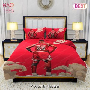 Famous Nike Air Jordan 23 Red Background Design & Quality Comfortable 4 Pieces Bedding Sets Bed Sets, Bedroom Sets, Comforter Sets, Duvet Cover, Bedspread