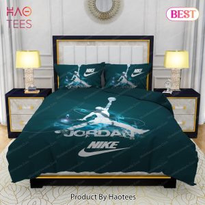 Famous Nike Air Jordan Moss Green Background Bedding Sets Bed Sets, Bedroom Sets, Comforter Sets, Duvet Cover, Bedspread