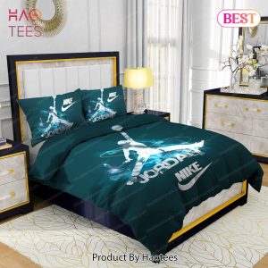 Famous Nike Air Jordan Moss Green Background Bedding Sets Bed Sets, Bedroom Sets, Comforter Sets, Duvet Cover, Bedspread