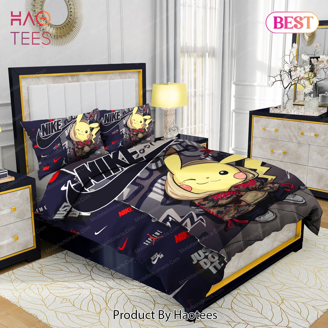 Famous Nike Supreme Pokemon Pikachu Design & Quality Comfortable 4 Pieces  Bedding Sets Bed Sets, Bedroom