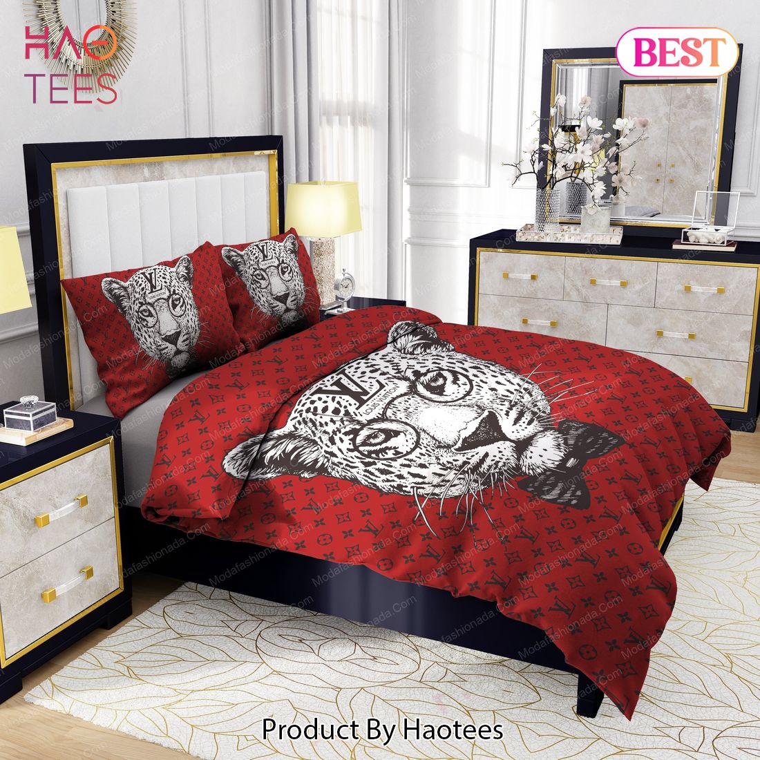 Leopard Head Louis Vuitton Bedding Sets Bed Sets, Bedroom Sets, Comforter Sets, Duvet Cover, Bedspread