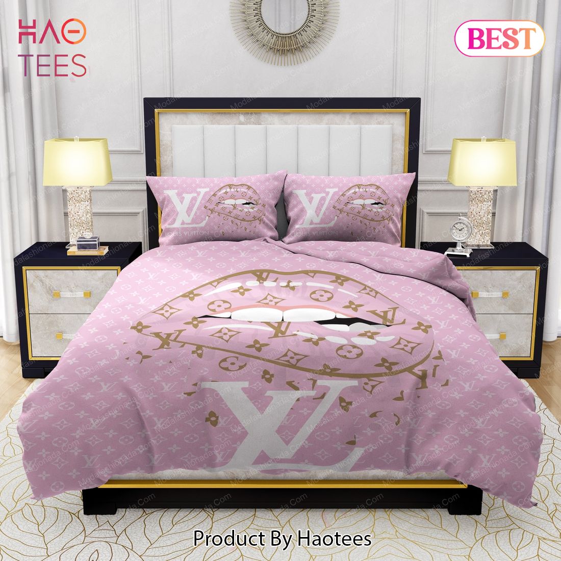 Lips With Louis Vuitton Pattern Bedding Sets Bed Sets, Bedroom
