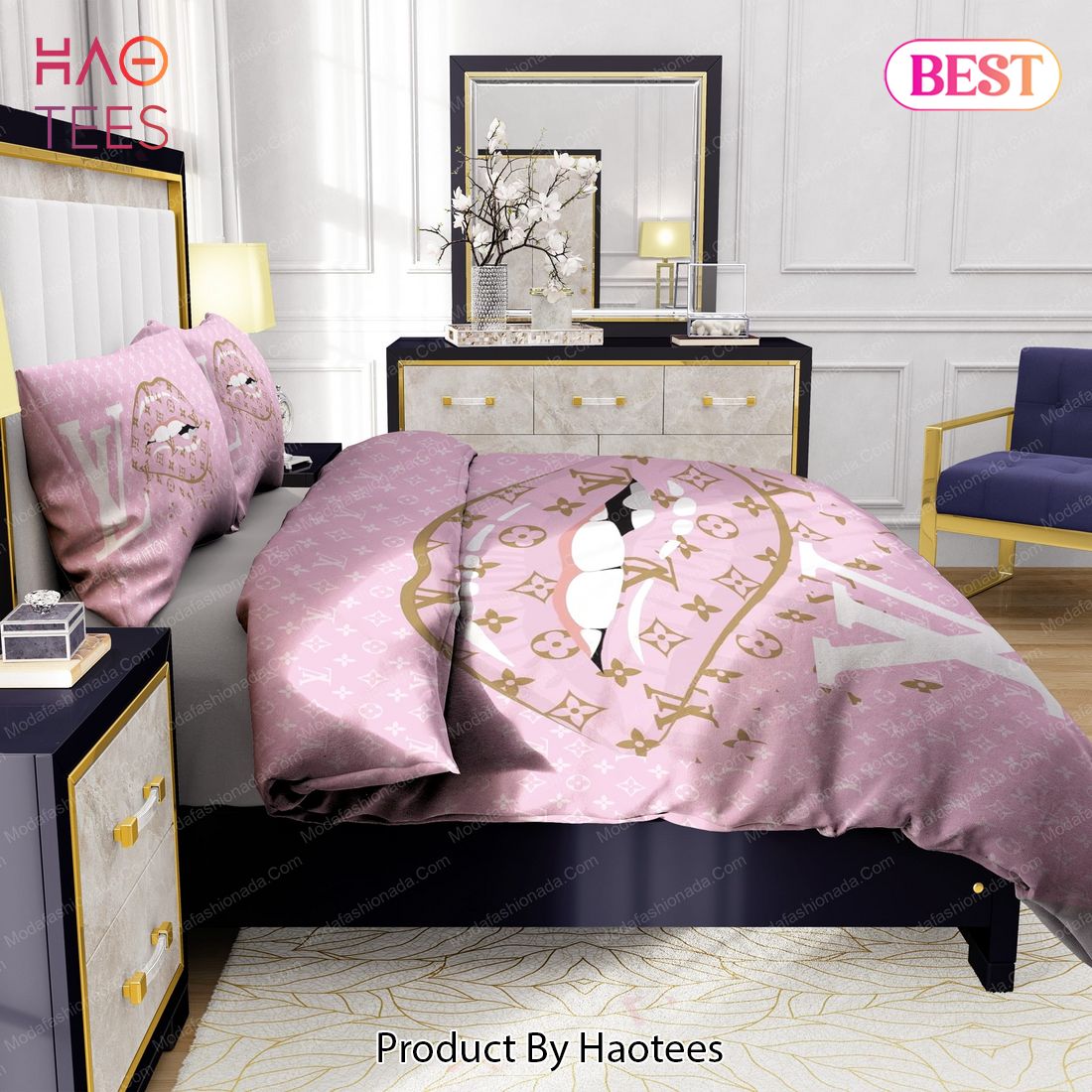 Lips With Louis Vuitton Pink Background Bedroom Duvet Cover Louis Vuitton  Bedding Set - Binteez