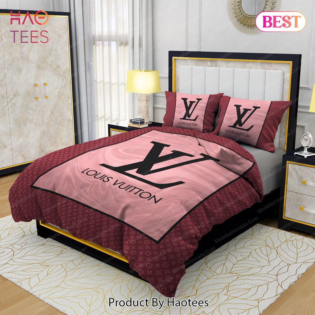 Comforter sets full pink and black louis vuitton bedding set