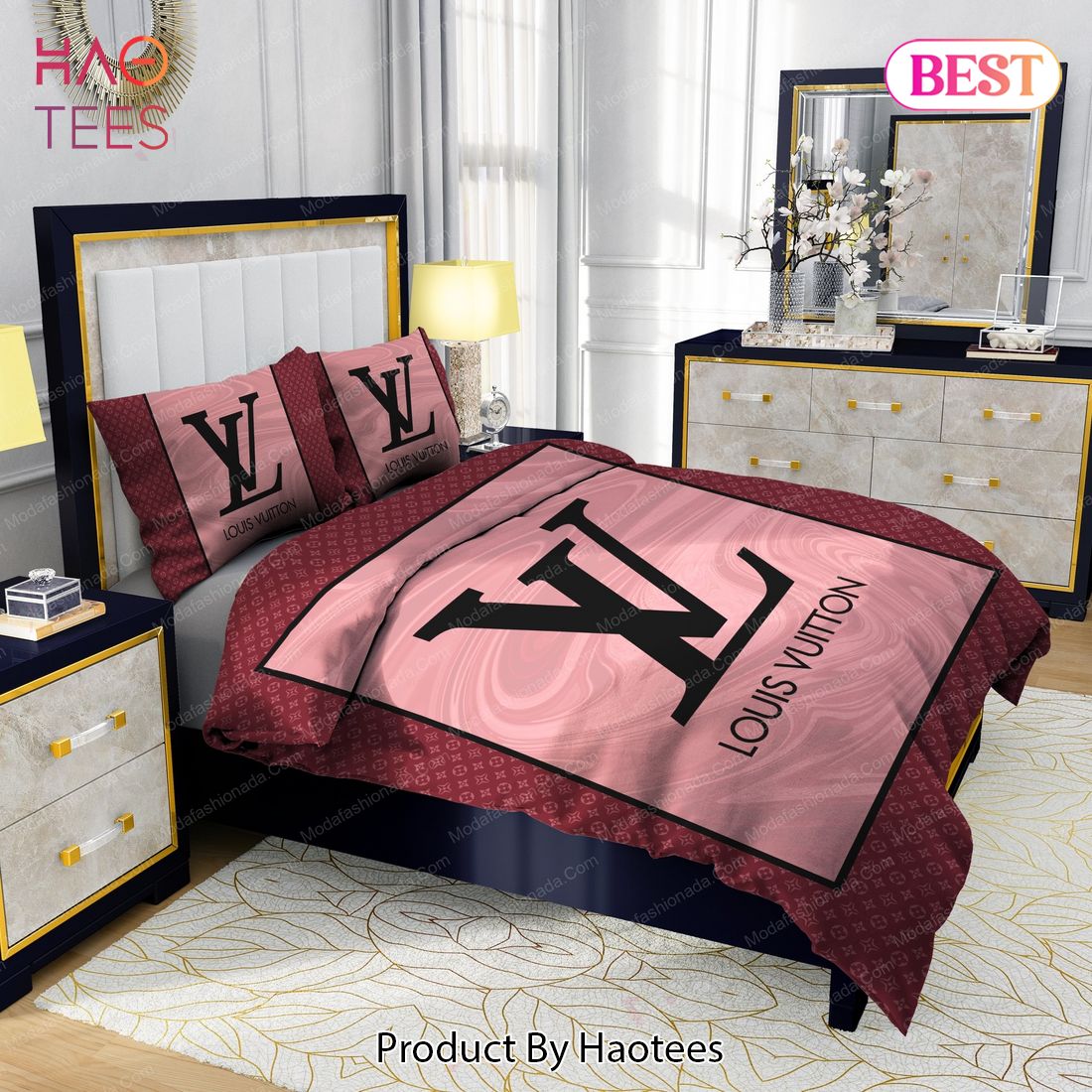 Pink Veinstone Louis Vuitton Bedding Sets Bed Sets, Bedroom Sets