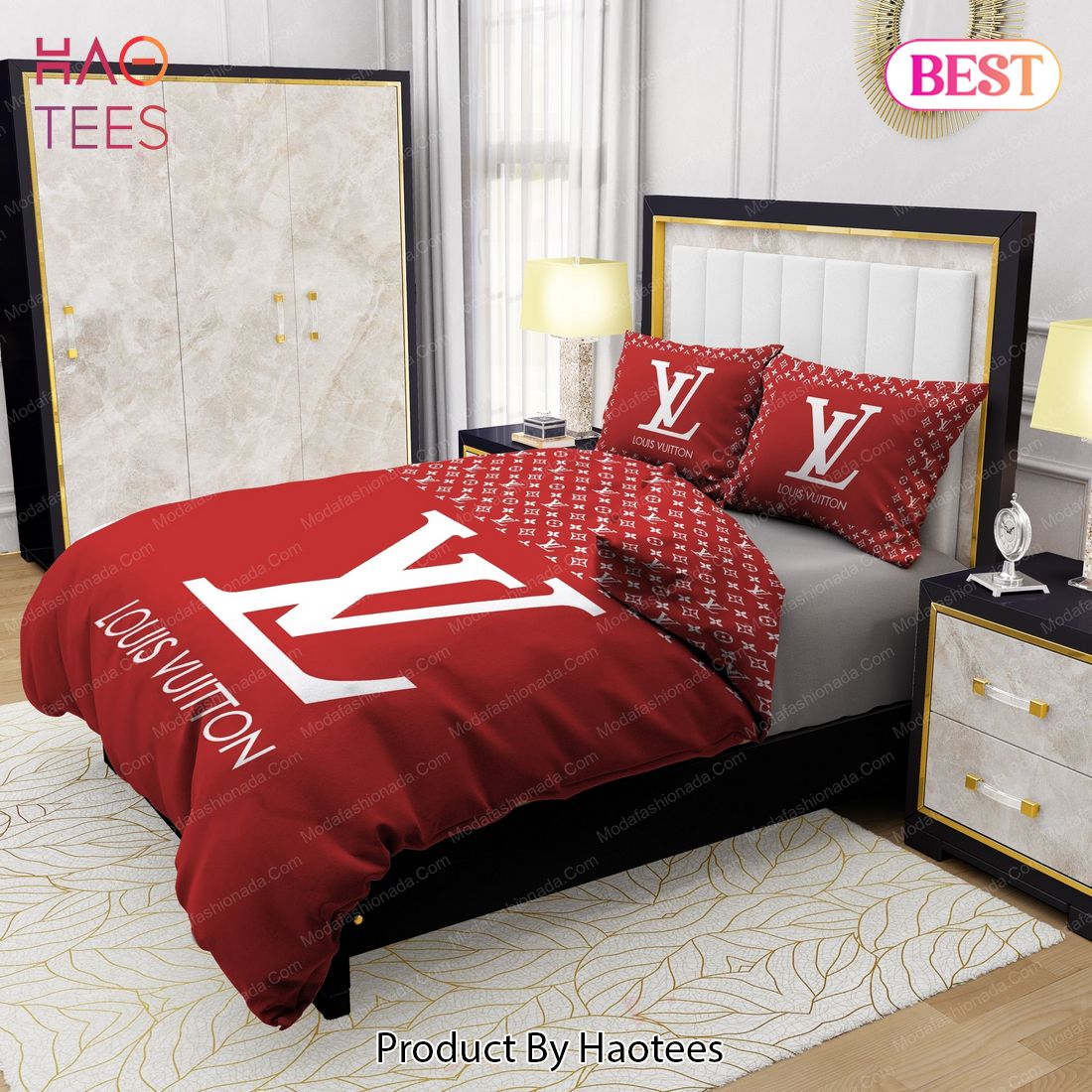 Supreme Lips with Louis Vuitton Red Background Bedroom Duvet Cover