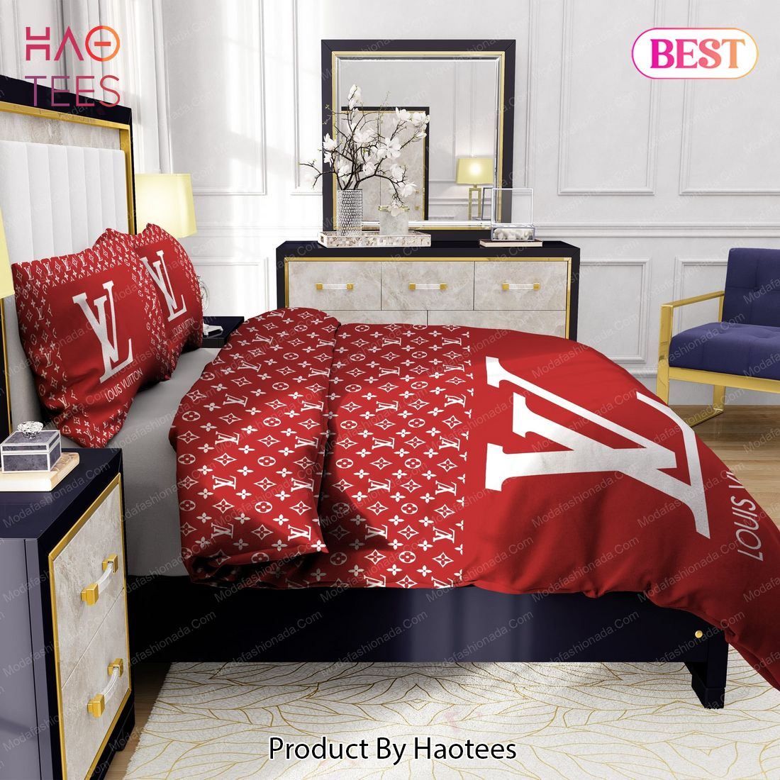 Red Background And White Pattern Louis Vuitton Bedding Sets Bed Sets,  Bedroom Sets, Comforter Sets, Duvet