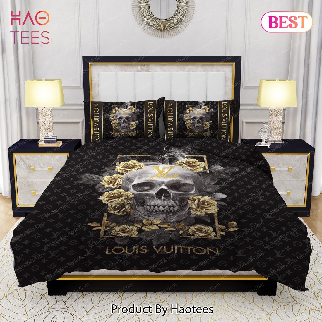 Skull And Yellow Rose Louis Vuitton Bedding Sets Bed Sets, Bedroom Sets, Comforter Sets, Duvet Cover, Bedspread