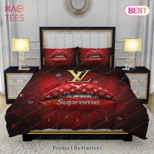 Luxury Louis Vuitton x Supreme Red Monogram Print Bedding Set