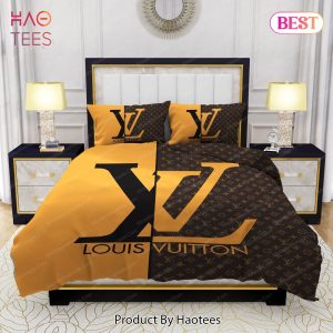 Yellow and Brown Background Louis Vuitton Bedding Sets Bed Sets, Bedroom Sets, Comforter Sets, Duvet Cover, Bedspread