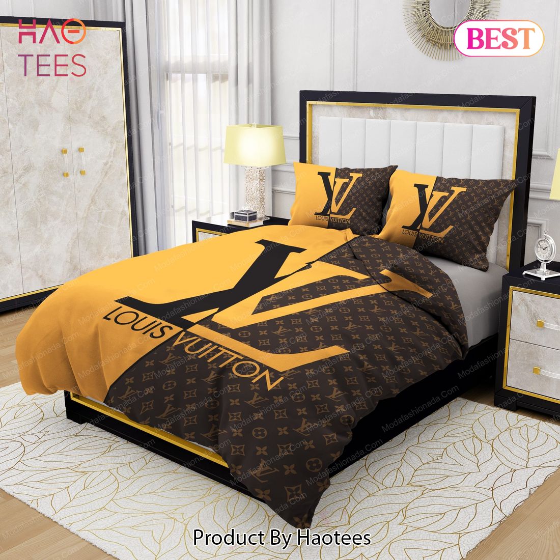 Yellow and Brown Background Louis Vuitton Bedding Sets Bed Sets