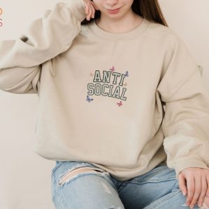 Anti Social Embroidered Anti Social Crewneck Gift Unisex Preppy Aesthetic Cute Shirt