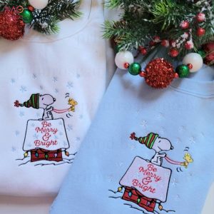 Be Merry & Bright Snoopy Christmas Embroidered Shirt