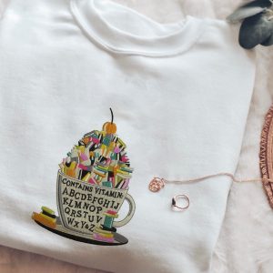 Books And Coffee Embroidered Coffee Book Lover Book Gift Shirt