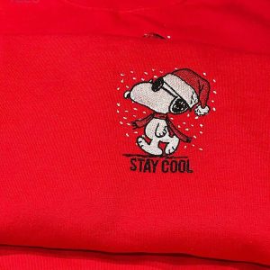 Christmas Dog Stay Cool Embroidered Christmas Embroidered Crewneck Christmas Embroidery Shirt