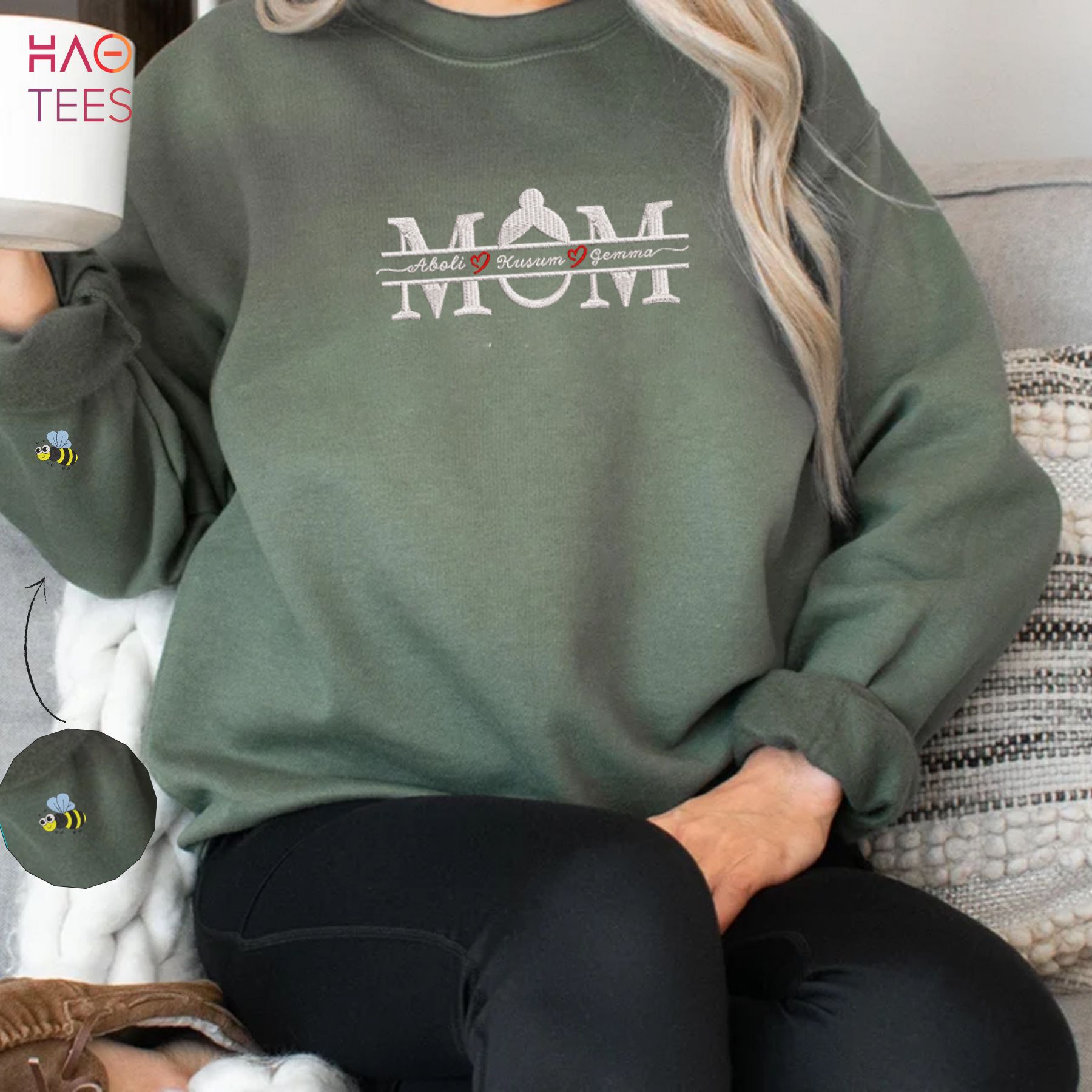 Custom Embroidered Mom With Kids Name Sweatshirt