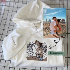 Embroidered Custom Portrait From Photo Outline Photo Custom Portrait Embroidery Cat Dog Portrait Crewneck Shirt