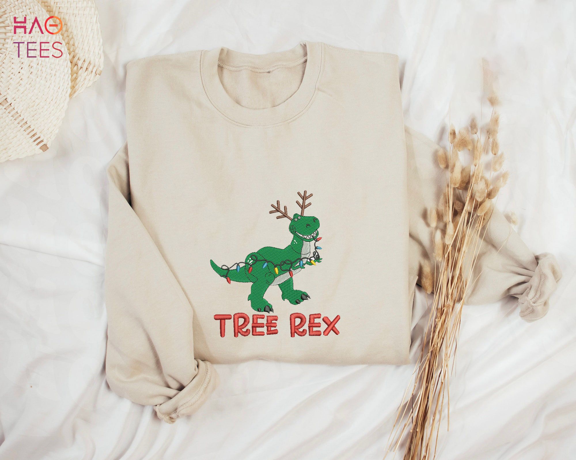 Embroidered Tree Rex Christmas Dinosaur Christmas Gift T-Rex Christmas Funny Christmas Party Shirt