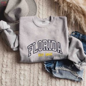 Florida Embroidered College Embroider Florida Aesthetic Retro Gift College Crewneck Shirt