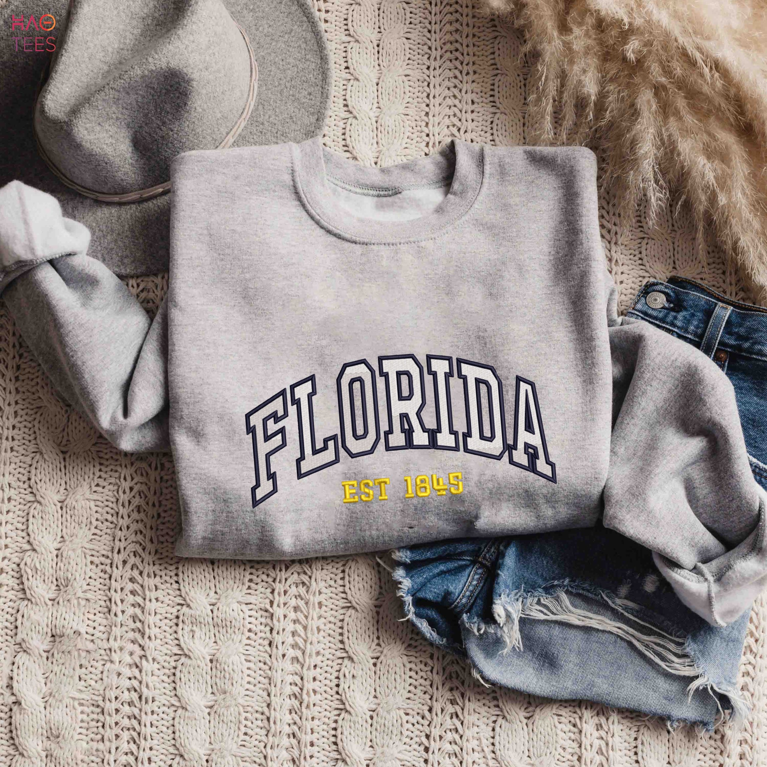 Florida Slogan Embroidered Overdyed Sweatshirt