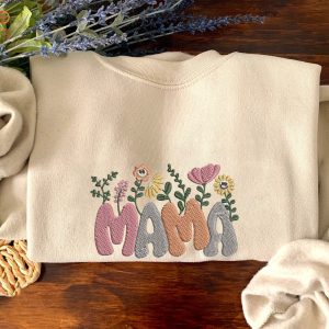 Mama Embroidered Mama Crewneck Embroidered Shirt