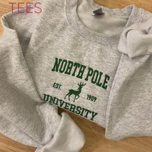 North Pole University Embroidered christmas north pole Mimalist Comfy Crewneck Shirt