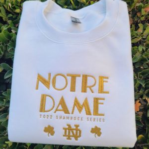 Notre Dame Shamrock Series Game 2022 Uniform Notre Dame Unisex Crewneck Embroidered Notre Dame Go Irish Shirt