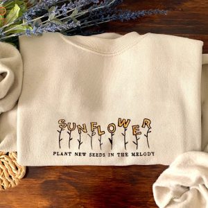 Sunflower Embroidered Mothers Day Gift Eco Jumper Spring Summer Clothing Embroidery Sustainable Flowers Nature Gift Idea Shirt