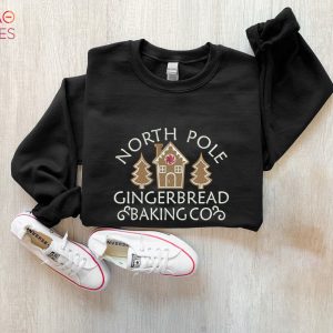 Vintage Christmas Embroidery North Pole Toy Co Adult Funny Happy Holidays Merry Xmas Candy Cane Crew Neck Shirt