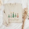 Vintage Christmas Embroidery North Pole Toy Co Adult Funny Happy Holidays Merry Xmas Candy Cane Crew Neck Shirt