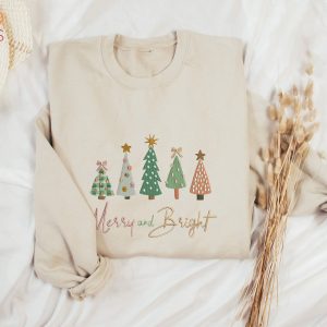 Vintage Christmas Tree Christmas Tree Embroidered Crewneck Merry Christmas Santa Gift Pine Scandanavian Shirt