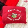 Whoville Embroidered Christmas Santa Claus Crewneck Whoville Sweater The Grinch Grinch Sweatshirt Whoville University Grinch Christmas Shirt