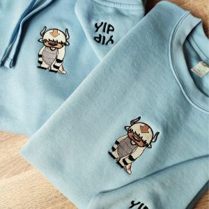 Appa Avatar In A Christmas Hat Embroidered Christmas Bison Custom Design Christmas Yip Appa Crewneck Shirt