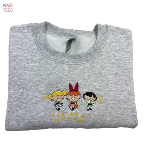 Blossom Buttercup Bubbles Powerpuff Girl Embroidered Powerpuff 90’s Cartoon Network Show Embroidered Crewneck Cute Girl Powerpuff Shirt