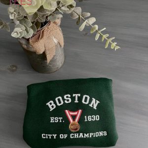 Boston City Of Champions Embroidered Crewneck Shirt Boston City Of Champions Embroidered Crewneck Shirt