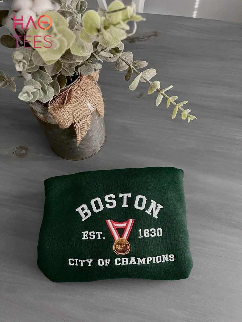 Boston City Of Champions Embroidered Crewneck Shirt