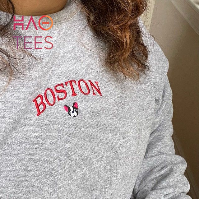 Boston Embroidered University Crewneck Vintage Embroidered Boston Terrier massachusetts Shirt