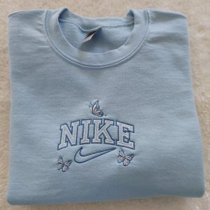 Butterfly Embroidered Crewneck Butterfly Inspired Embroidery Crewneck Butterfly Swoosh Custom Embroidered Crewneck Shirt